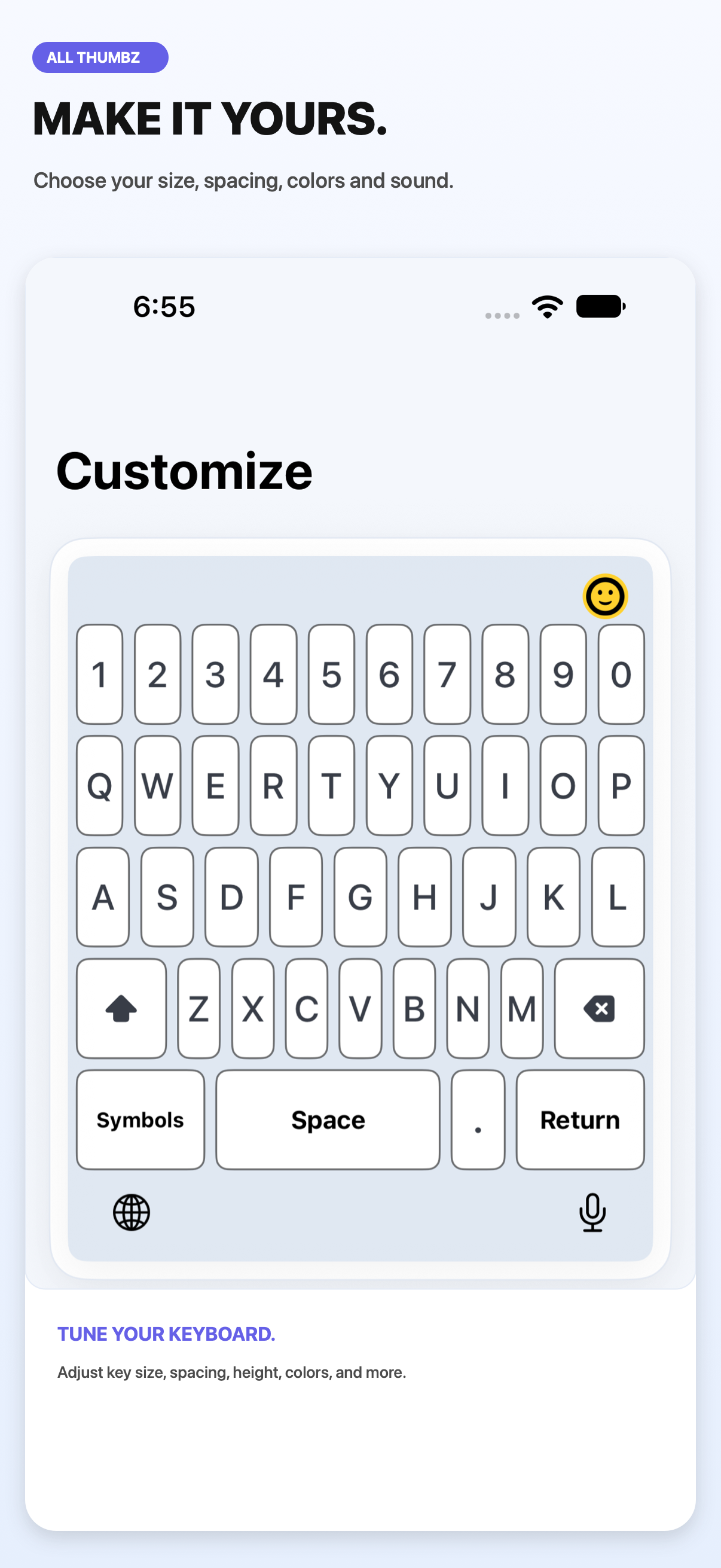 All ThumbZ keyboard customization settings