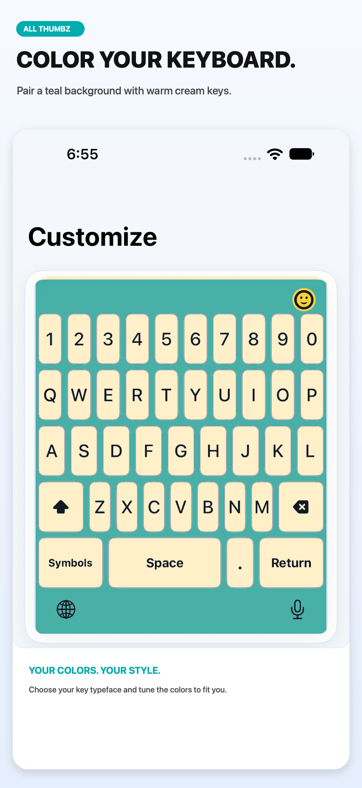 All ThumbZ keyboard with custom colors