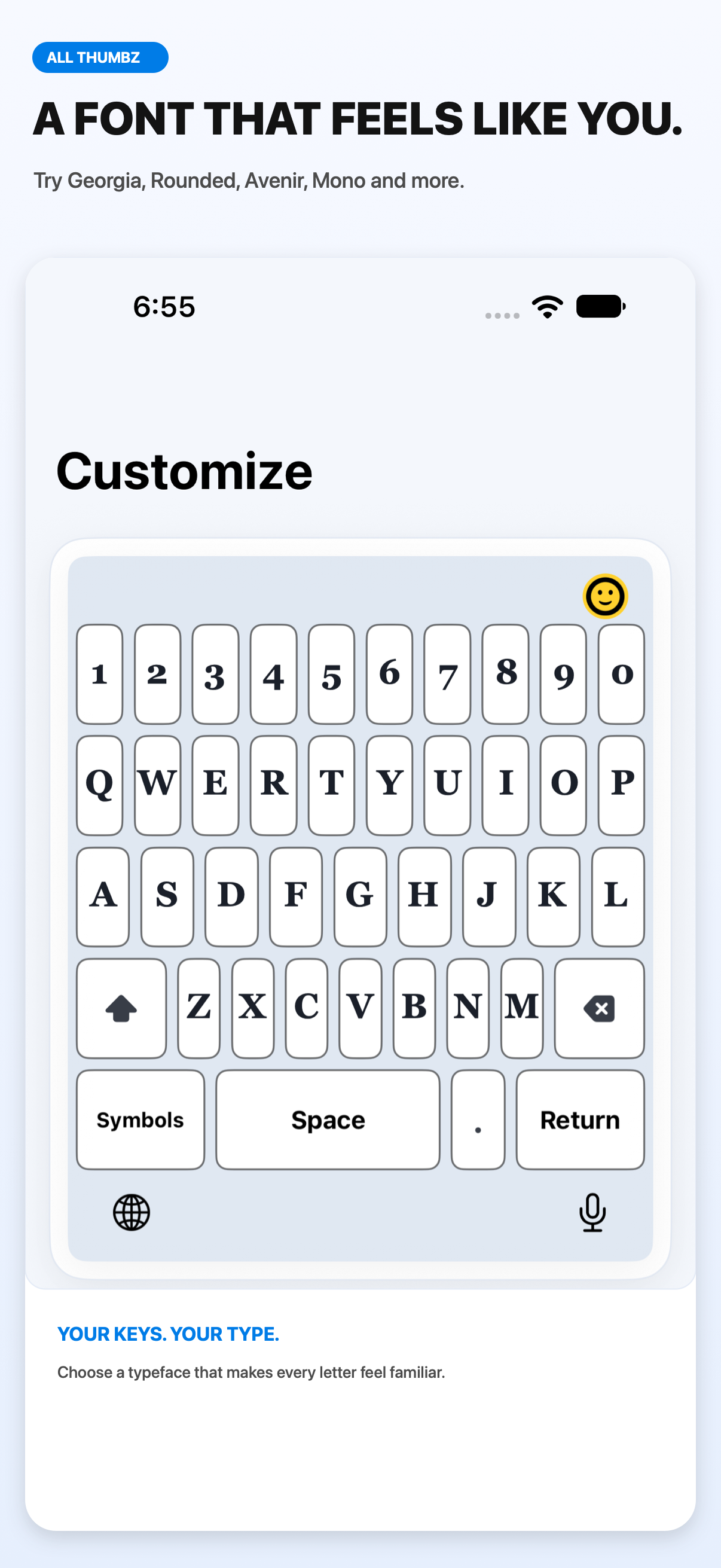 All ThumbZ keyboard using a different typeface